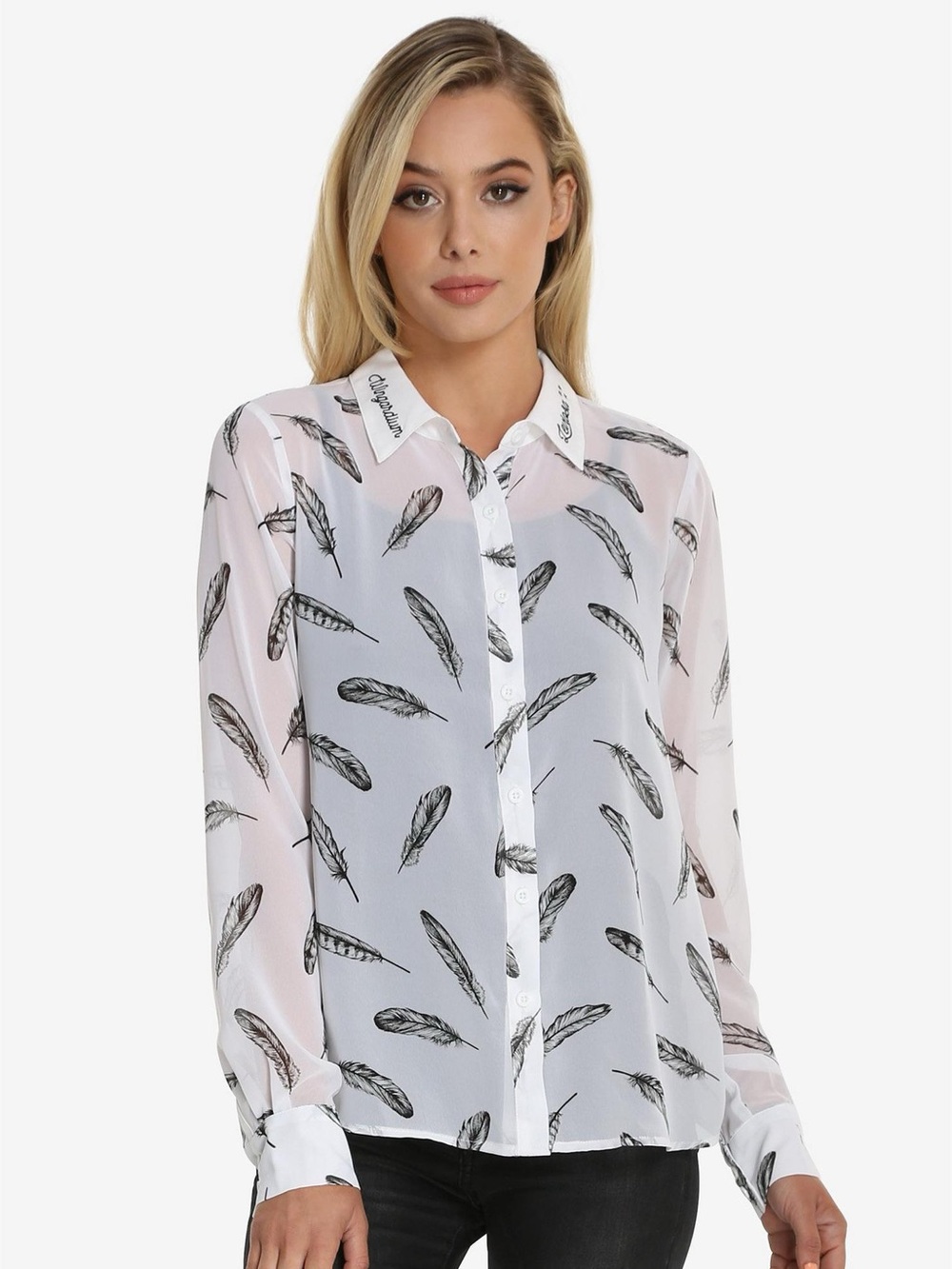 Boxlunch Exclusive Harry Potter Wingardium Leviosa Sheer Button Up Blouse Size L